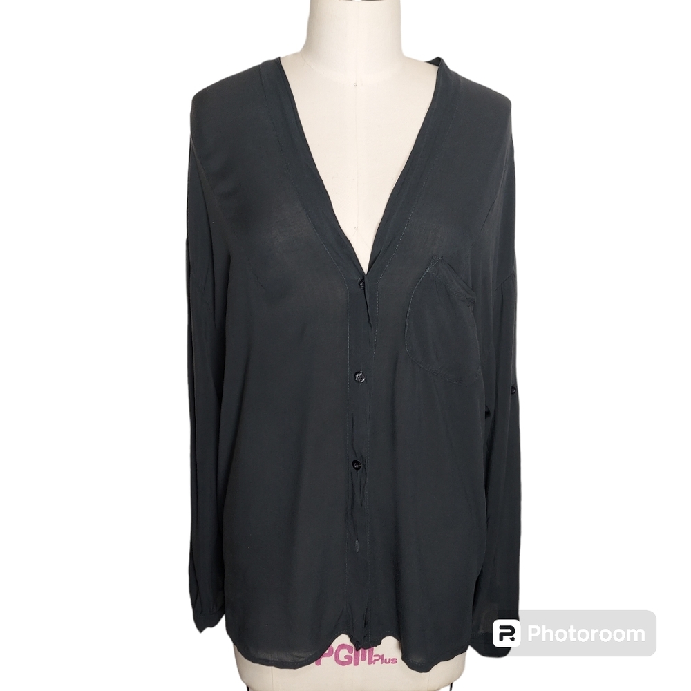Black Brandy Melville Long Sleeve Button Front Blouse Top